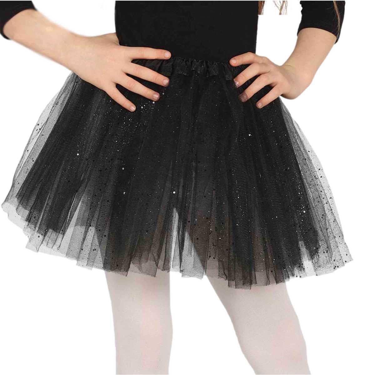 Gonna cm.30 Nera Tulle con Brillantini |Guirca