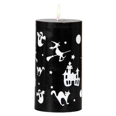 Candela Halloween Nera Decorata cm.Ø7xh13 |Guirca