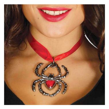 Collana con Ragno Metallo e Pietra Rossa |Guirca