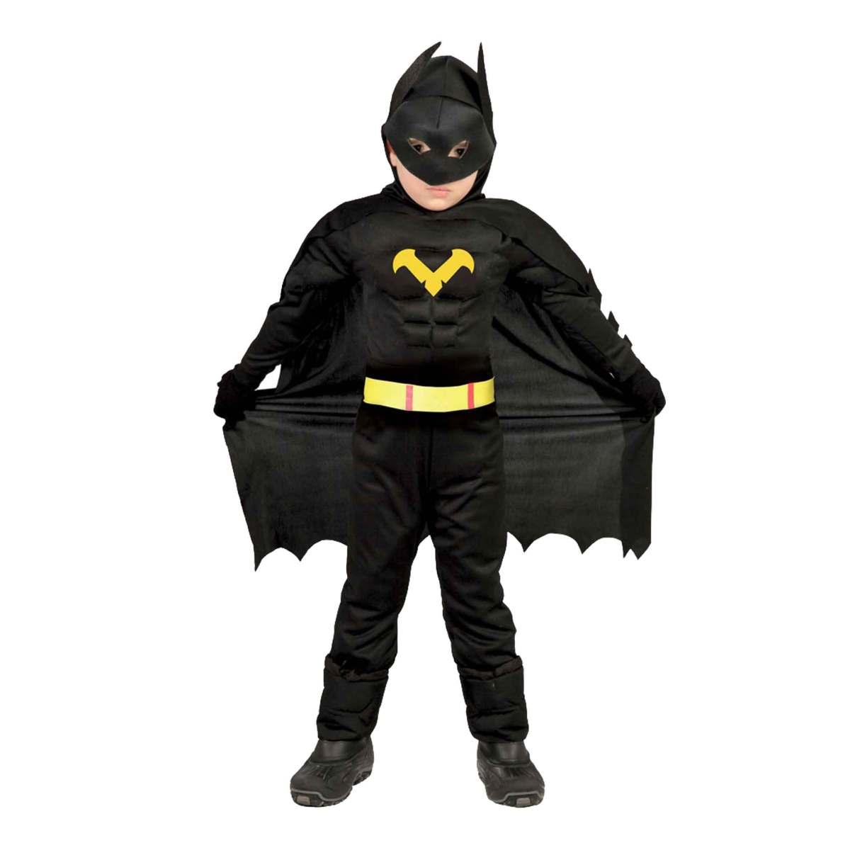 Costume Super Eroe Batman Nero con Muscoli |Guirca