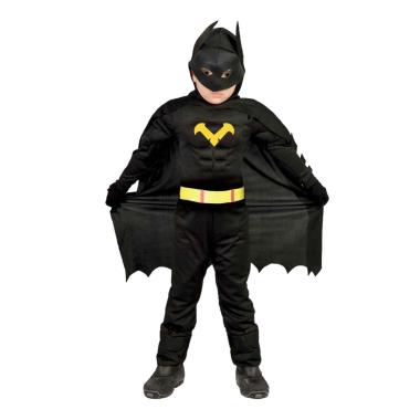 Costume Super Eroe Batman Nero con Muscoli |Guirca