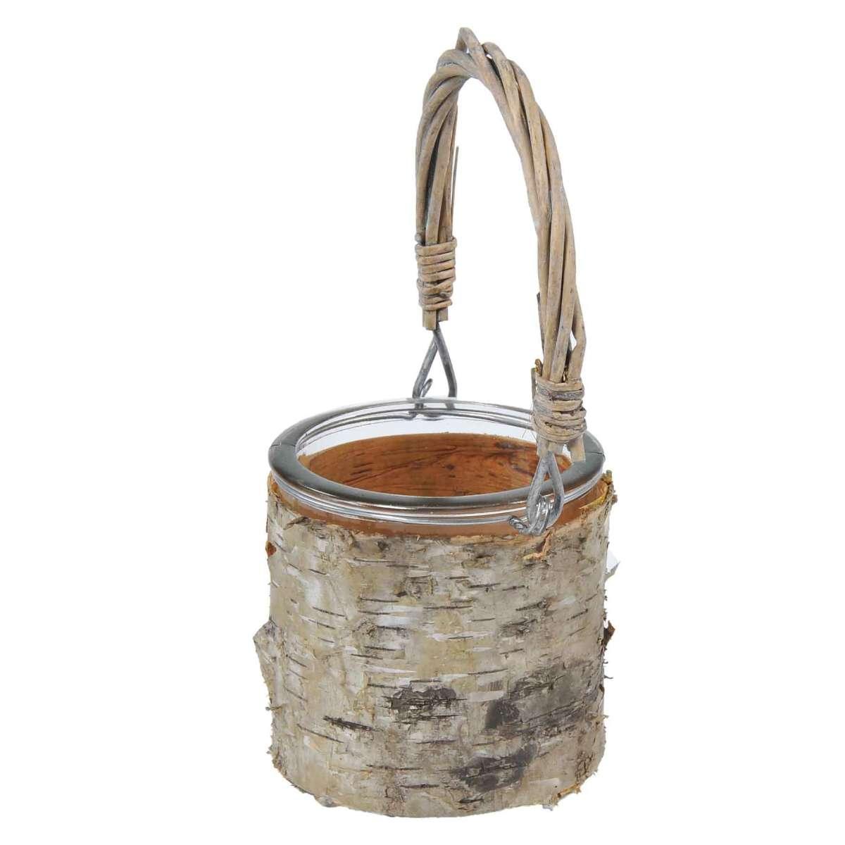 Portacandela Natale Vetro/Legno con Manico cm.8xh18 |Van Der Leeden