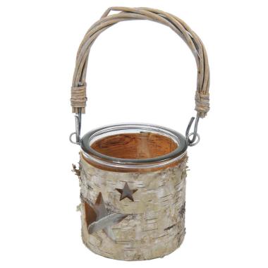 Portacandela Natale Vetro/Legno con Manico cm.8xh18 |Van Der Leeden