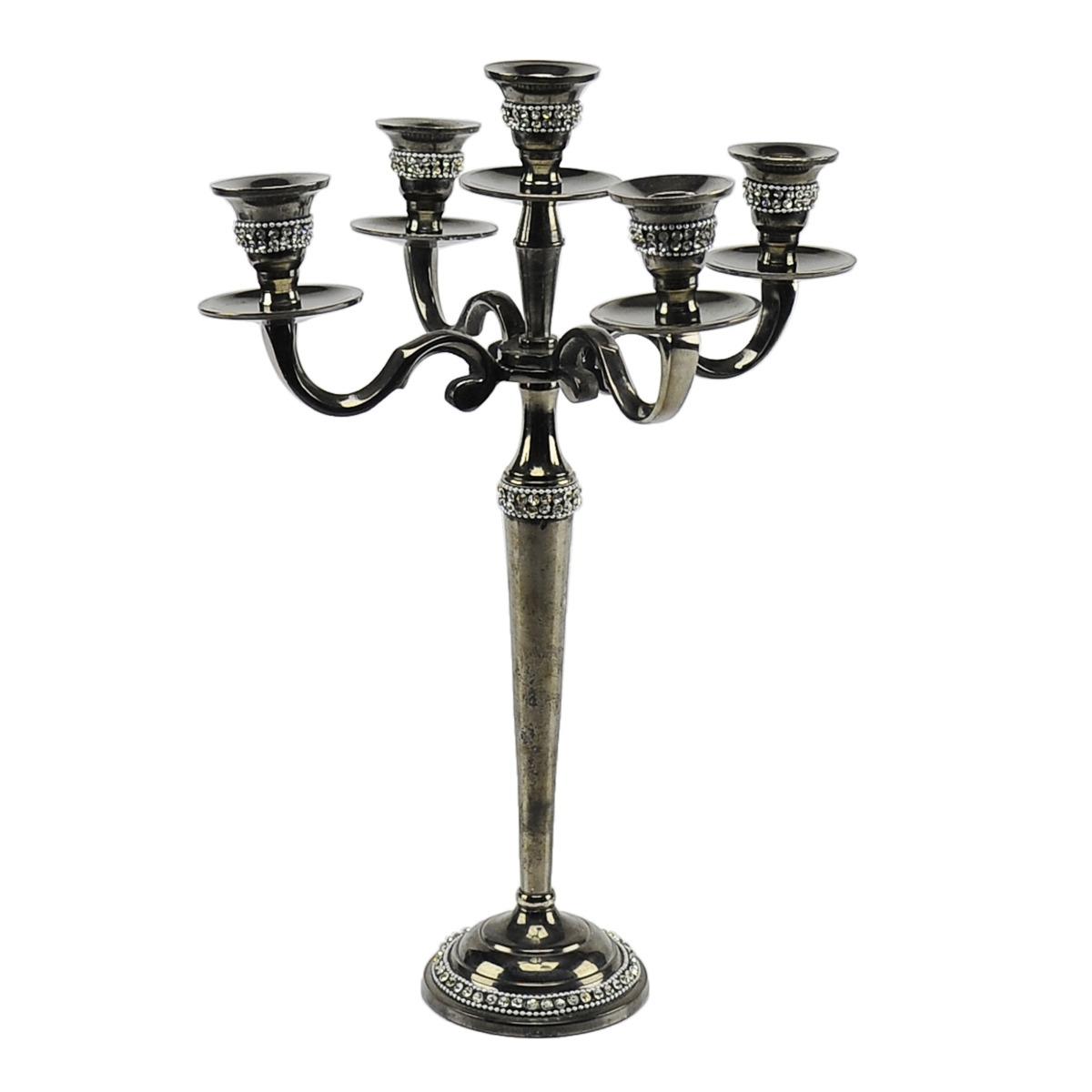 Candelabro 5P Metallo Nero con Strass h40 |M2 Store