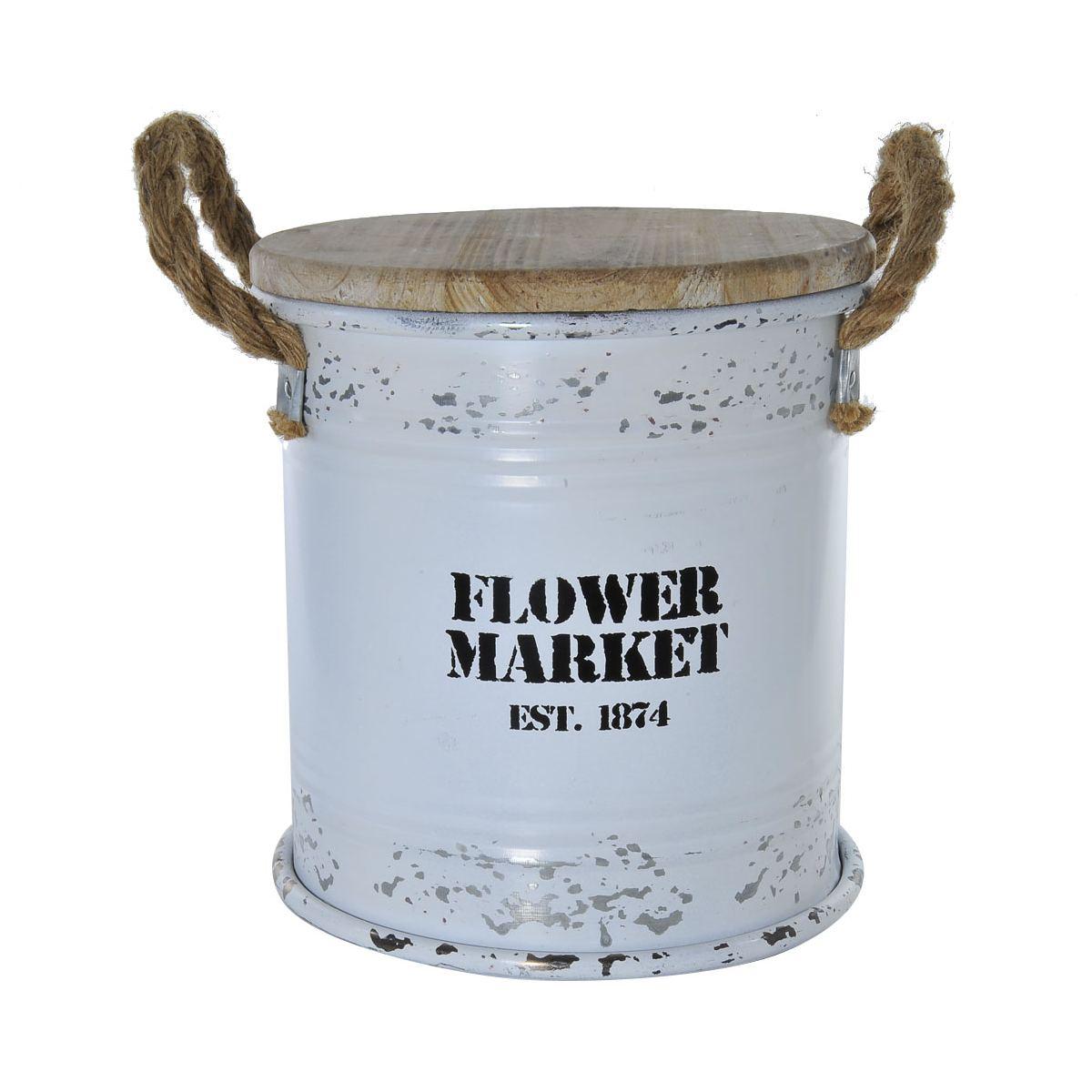 Bidone Metallo Bianco con Coperchio Legno cm.25x27 | Montemaggi