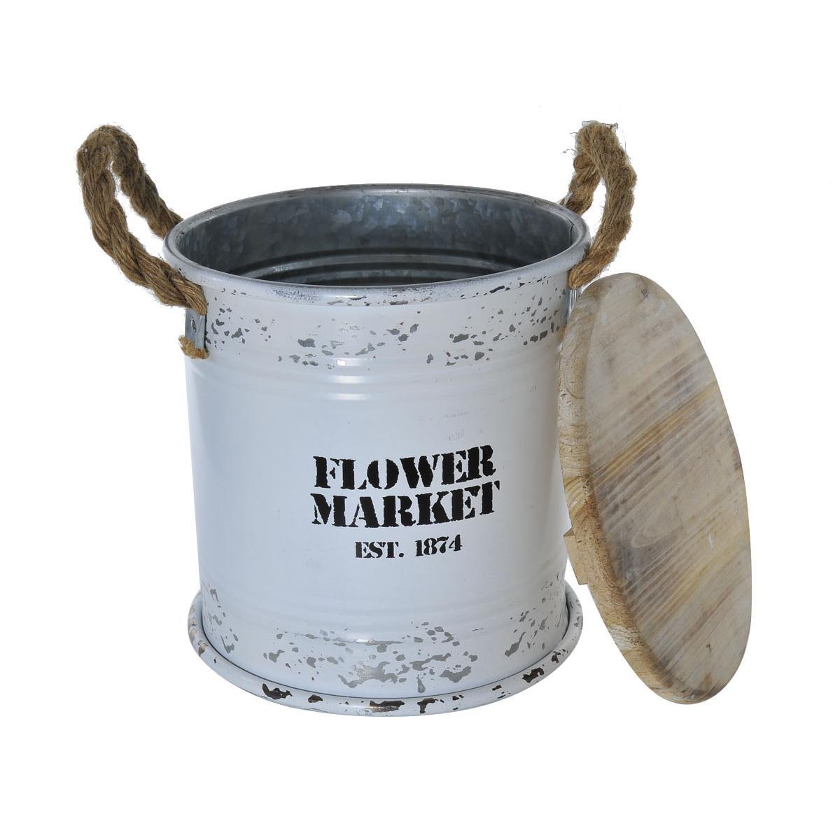 Bidone Metallo Bianco con Coperchio Legno cm.25x27 | Montemaggi