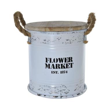 Bidone Metallo Bianco con Coperchio Legno cm.25x27 | Montemaggi