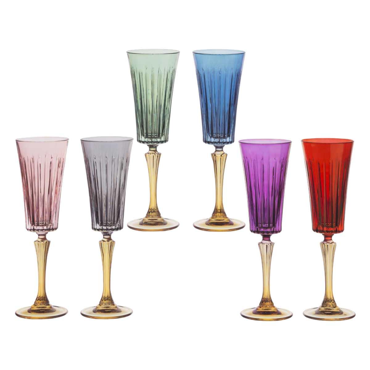 Bicchieri Vetro Set pz.6 Flute Arlecchino Bicolore cl.24 | Cre.Art
