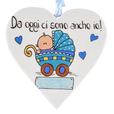 Targa Legno Cuore con Culla Azzurra cm.15 | M2 Store