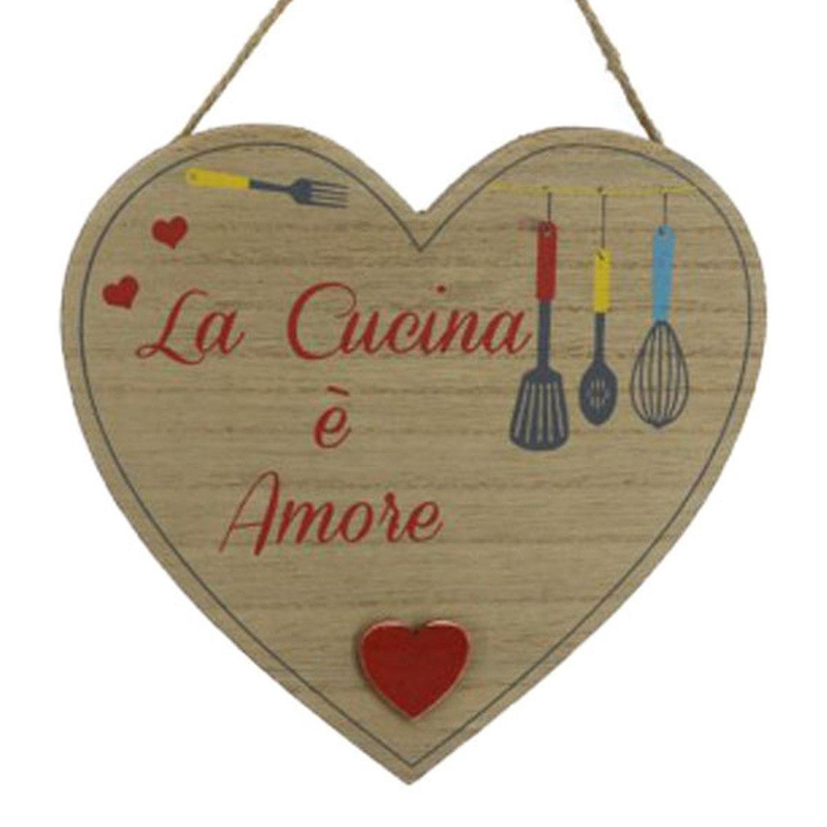 Targa Legno Cucina Cuore con Scritta cm.16x17 | Vacchetti