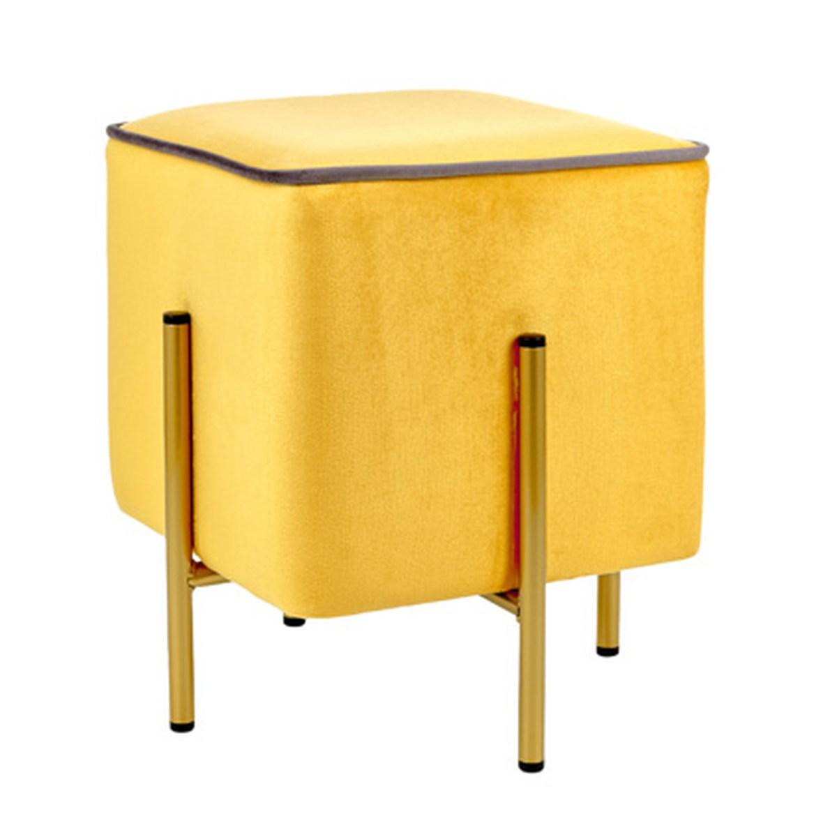 Pouf Velluto Quadrato Giallo Ocra con Piedini Oro cm.30x30x38 | Montemaggi