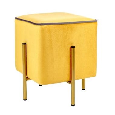 Pouf Velluto Quadrato Giallo Ocra con Piedini Oro cm.30x30x38 | Montemaggi