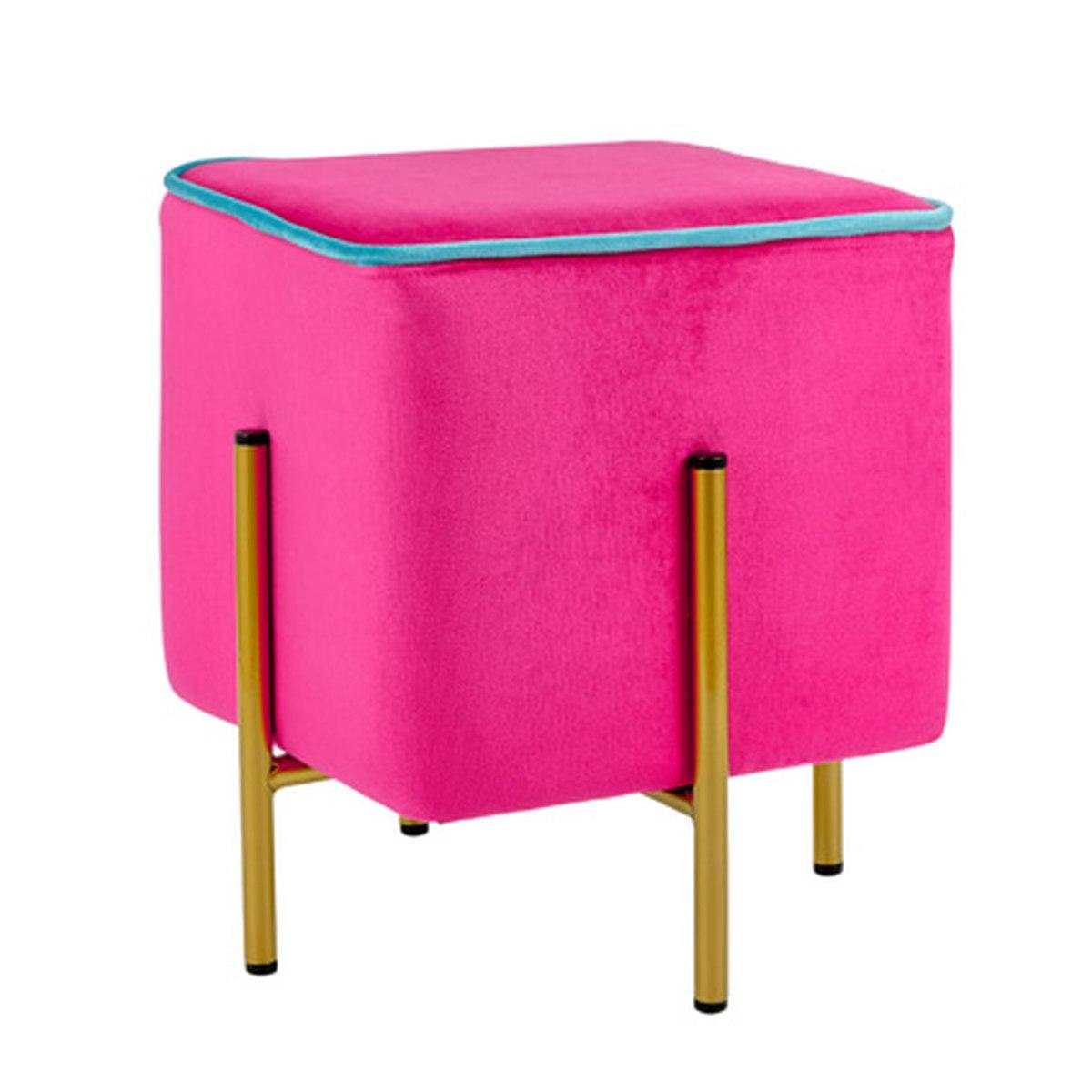 Pouf Velluto Quadrato Rosa Fuxia con Piedini Oro cm.30x30x38 | Montemaggi