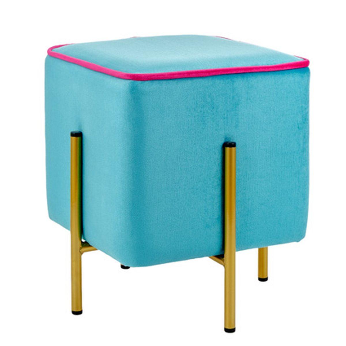 Pouf Velluto Quadrato Turchese con Piedini Oro cm.30x30x38 | Montemaggi