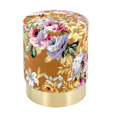 Pouf Velluto Tondo Marrone con Fiori cm.35x42 | Montemaggi