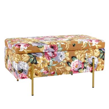 Pouf Velluto Rettangolare Marrone con Fiori Apribile cm.80x40x41 | Montemaggi