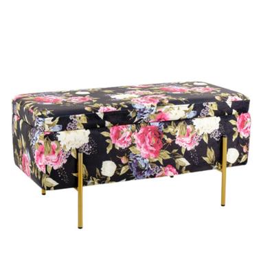 Pouf Velluto Rettangolare Nero con Fiori Apribile cm.80x40x41 | Montemaggi