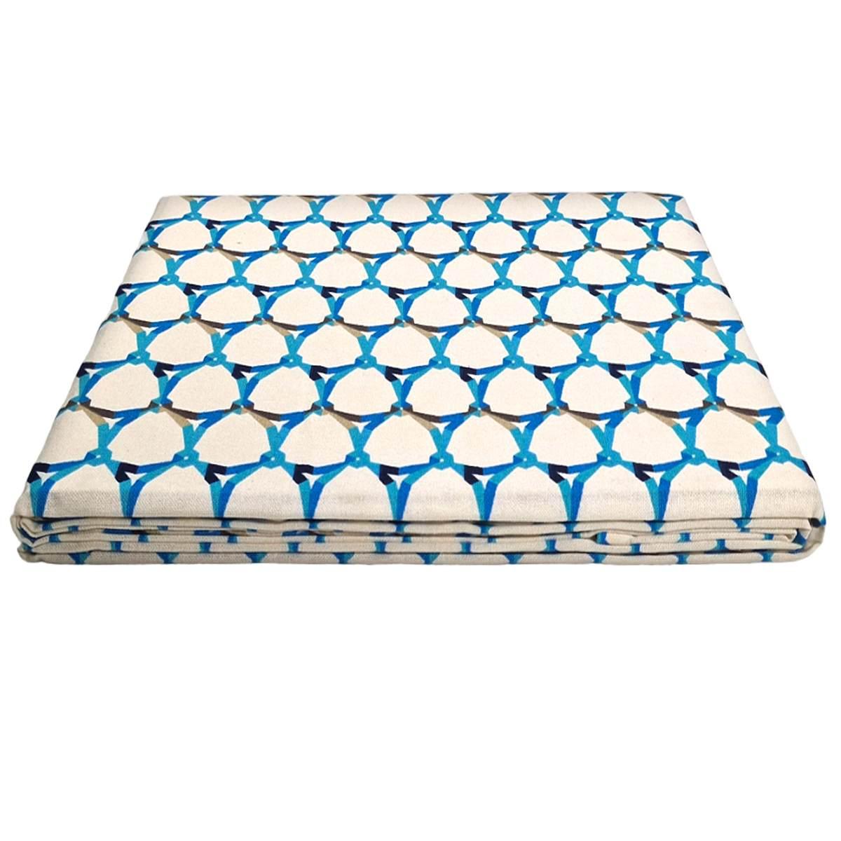Tovaglia cm.160x300 Cotone Fantasia Rete Azzurra | Montemaggi