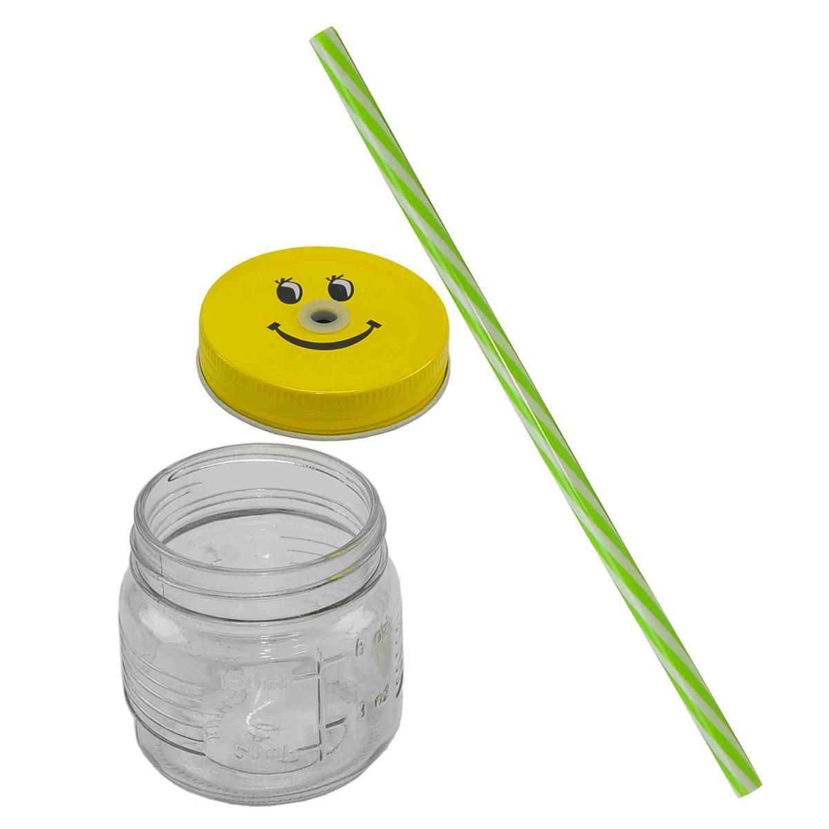 Bicchiere Vetro Barattolo Tappo Smile con Cannuccia ml.255 | Vacchetti