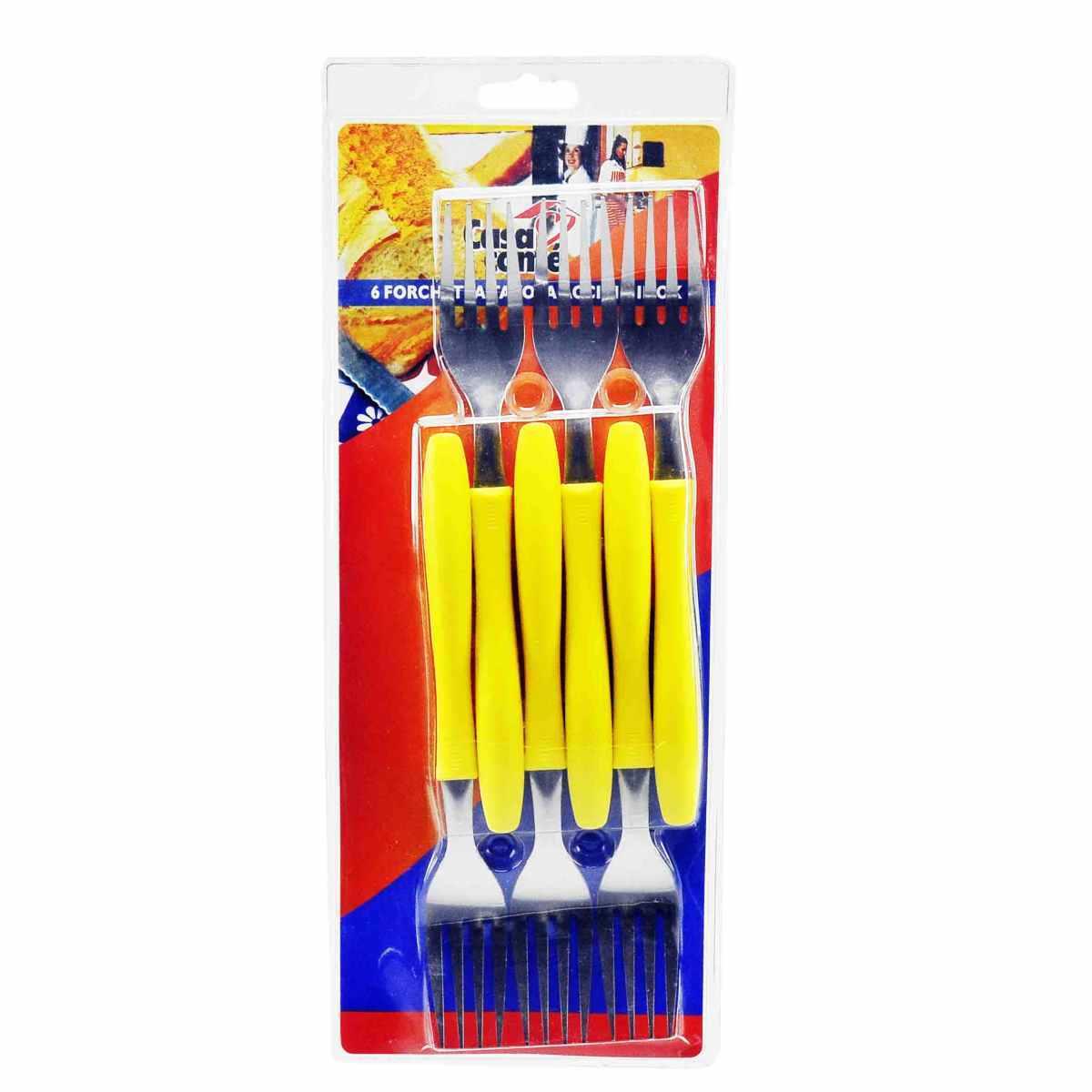 Forchette Tavola Set pz.6 Inox con Contè Gialla cm.20,5 | Casa Conte