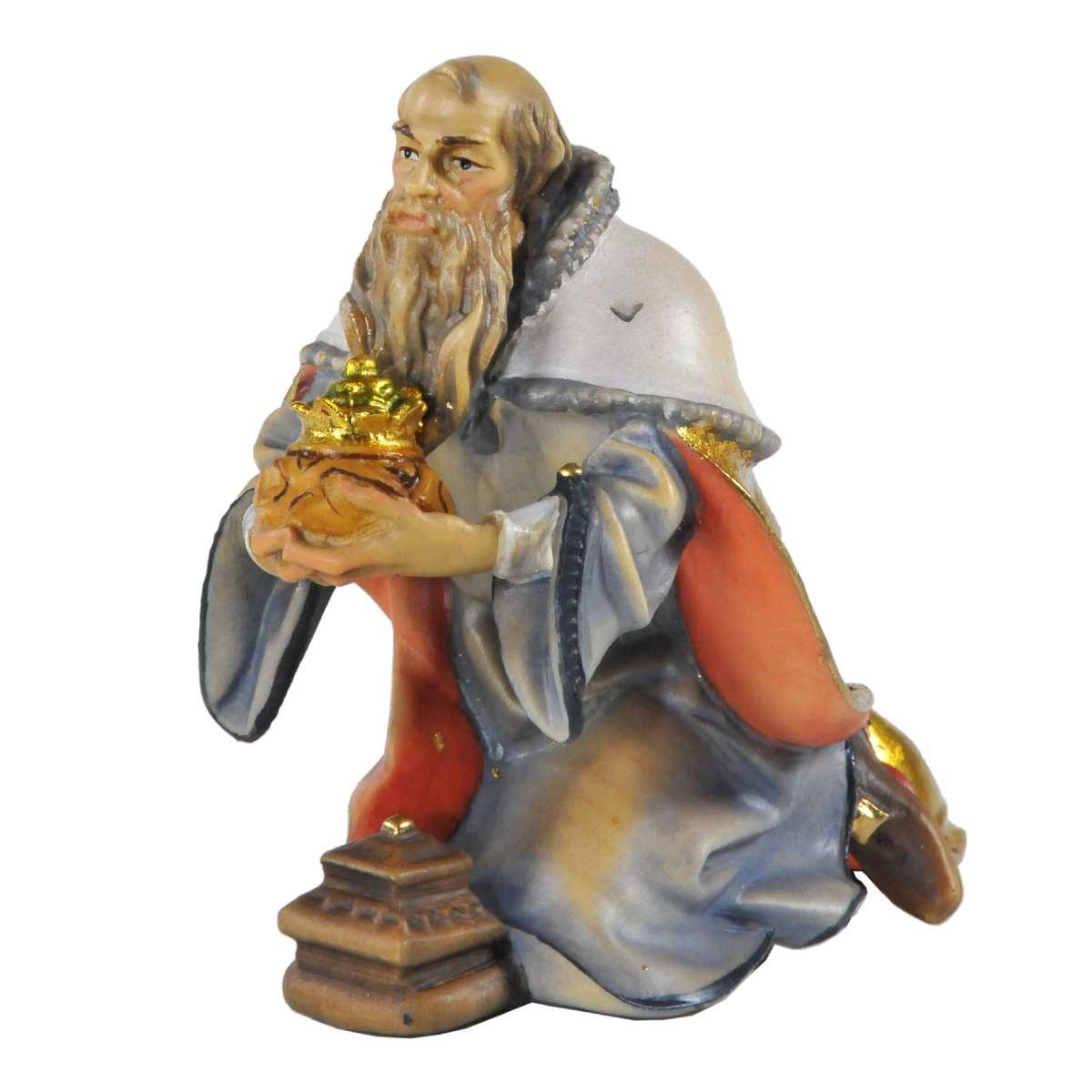 Statua cm.15 Scultura in Legno Re Magio Melchiorre in Ginocchio | Ulpe