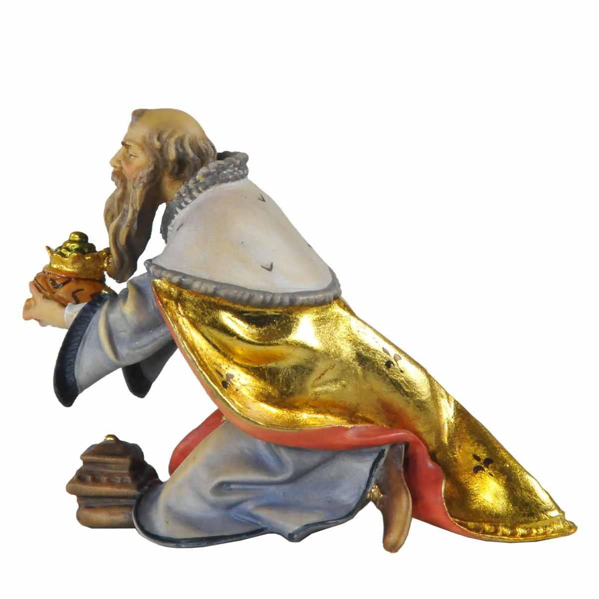 Statua cm.15 Scultura in Legno Re Magio Melchiorre in Ginocchio | Ulpe