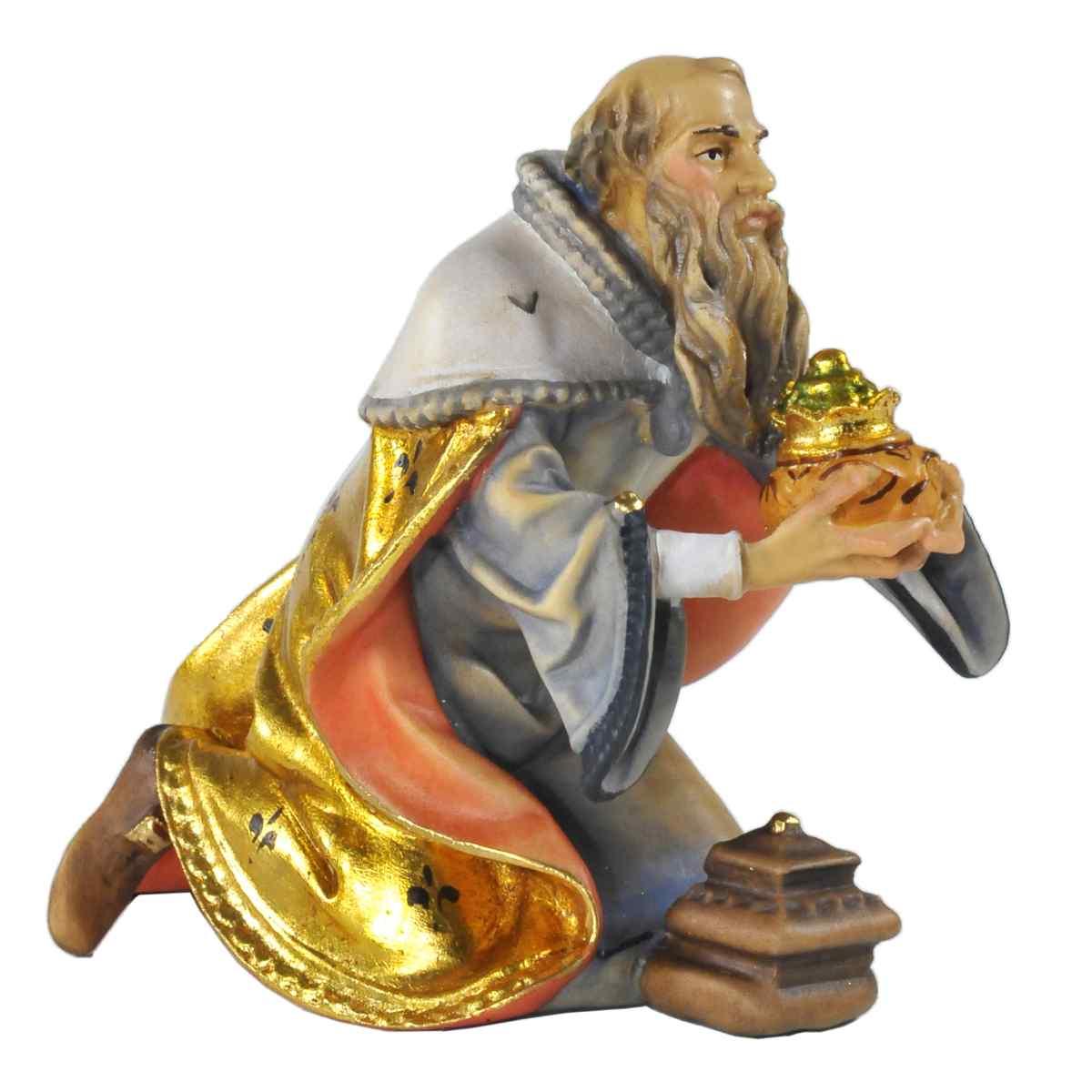 Statua cm.15 Scultura in Legno Re Magio Melchiorre in Ginocchio | Ulpe