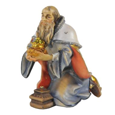 Statua cm.15 Scultura in Legno Re Magio Melchiorre in Ginocchio | Ulpe