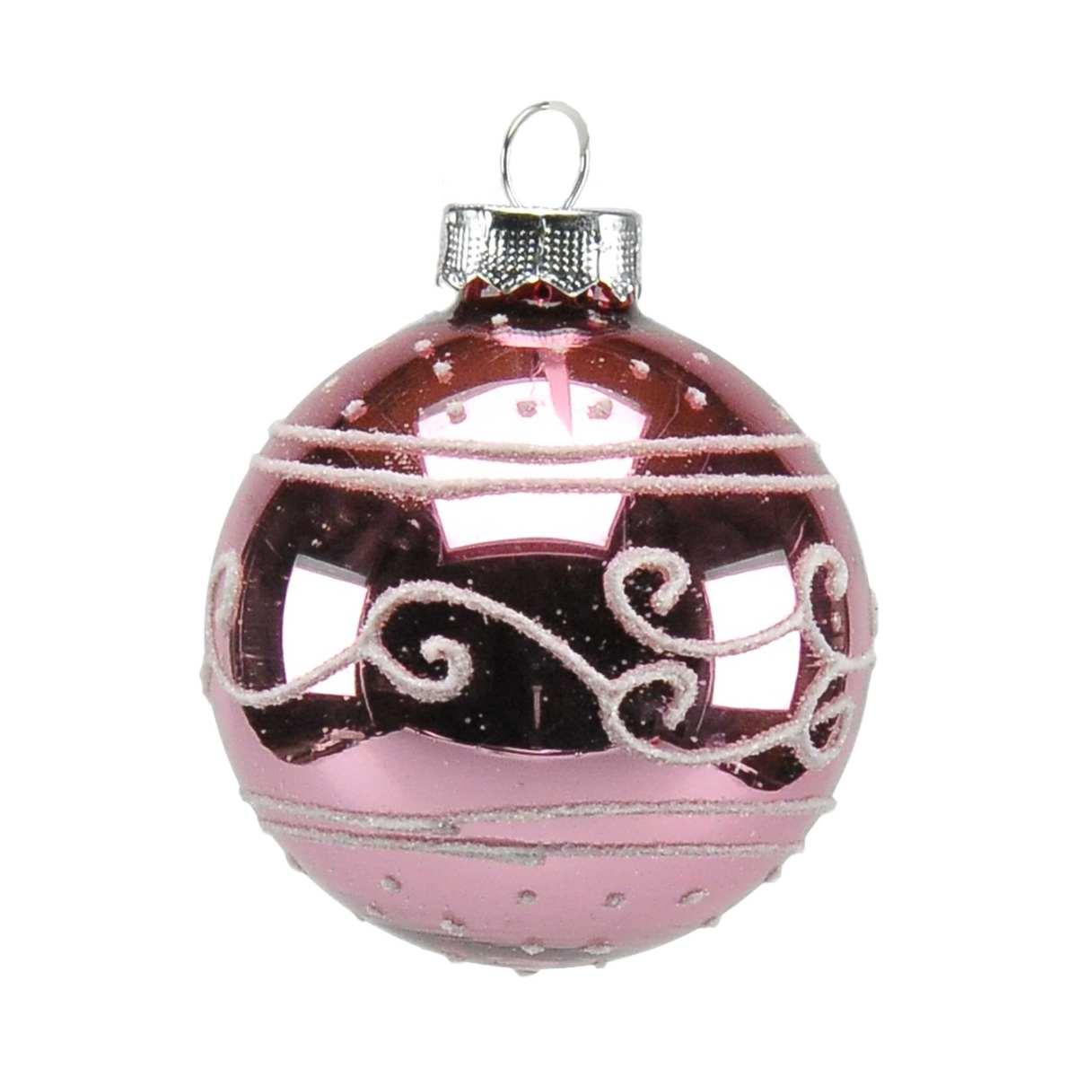 Pallina Natale Vetro cm.6 Rosa con Glitter |Inge's Glass