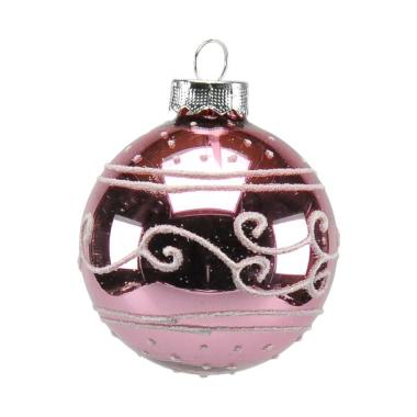Pallina Natale Vetro cm.6 Rosa con Glitter |Inge's Glass