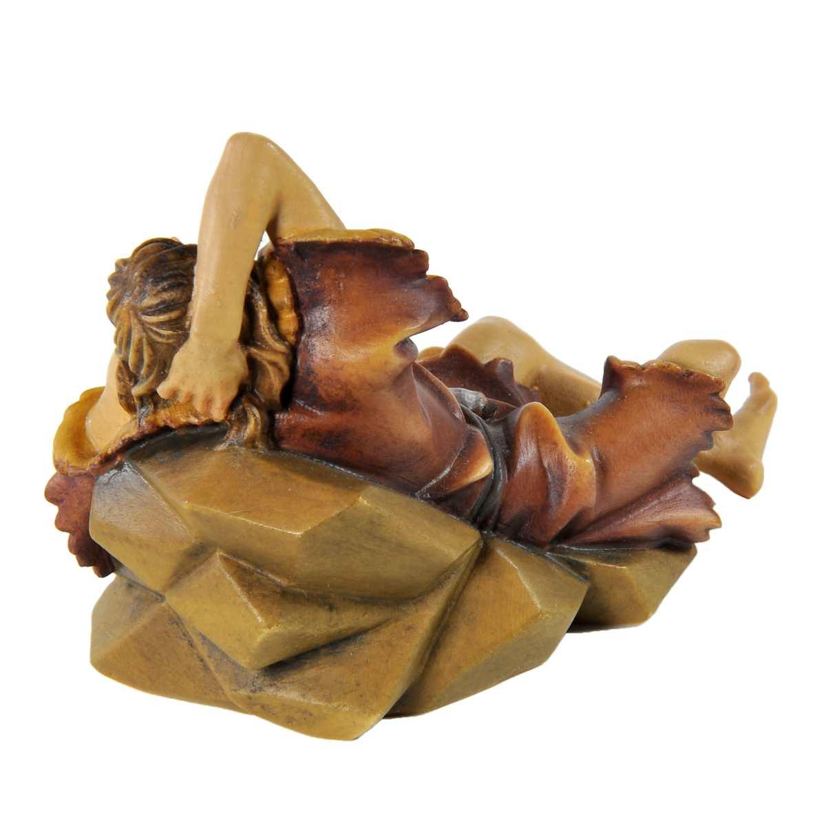 Statua cm.15 Scultura in Legno Pastore Sdraiato con Agnello | Ulpe