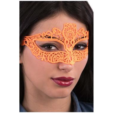 Maschera Viso Cartapesta Tessuto Macrame Arancione Fluo |Carnival Toys