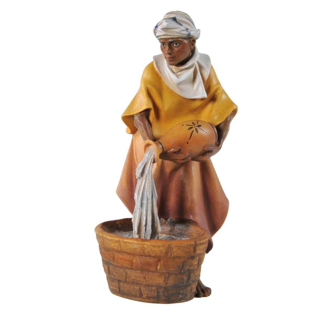 Statua cm.15 Scultura in Legno Cammelliere con Brocca di Acqua | Ulpe