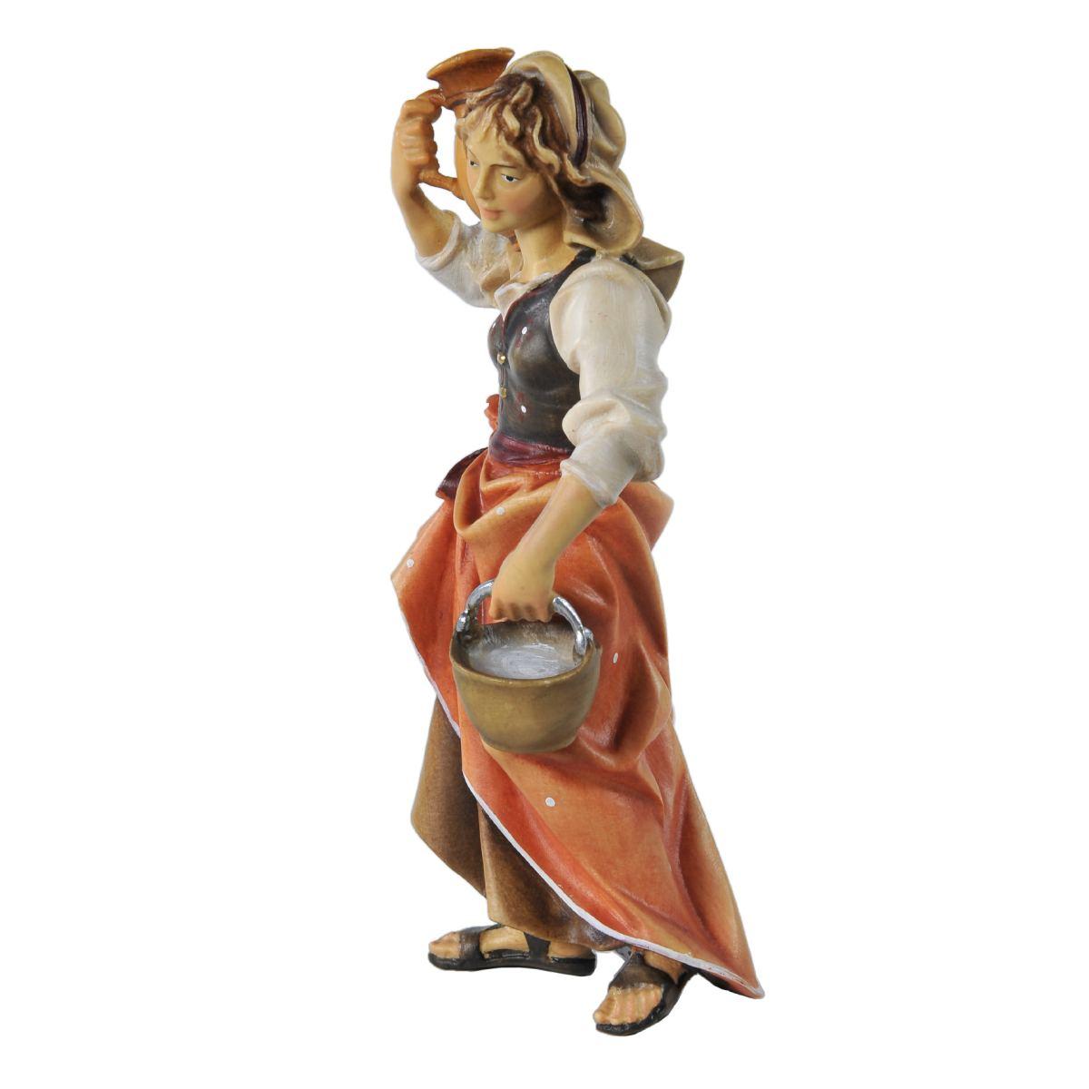 Statua cm.15 Scultura in Legno Donna con Brocca in Spalla | Ulpe