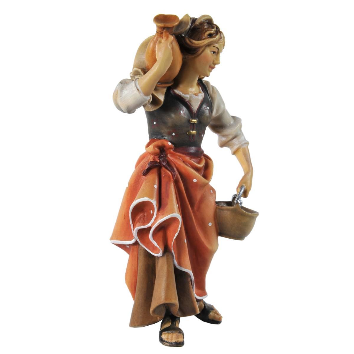 Statua cm.15 Scultura in Legno Donna con Brocca in Spalla | Ulpe
