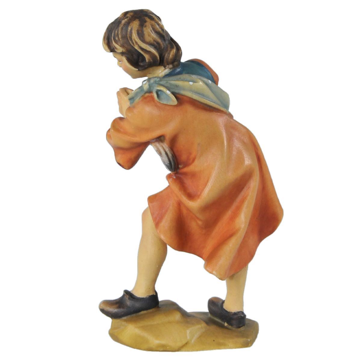 Statua cm.15 Scultura in Legno Pastorello con Galline in Braccio | Ulpe