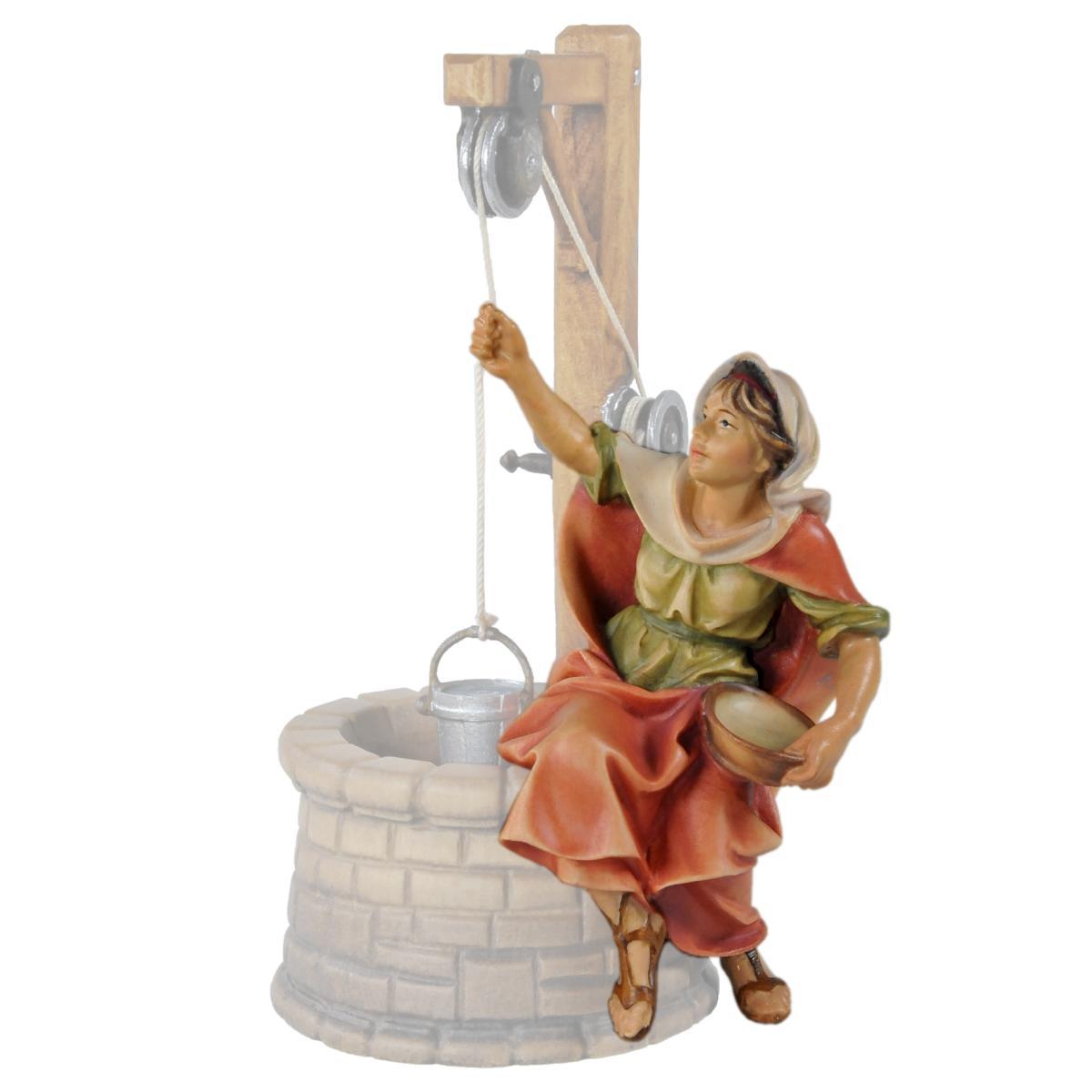 Statua cm.15 Scultura in Legno Donna al Pozzo | Ulpe