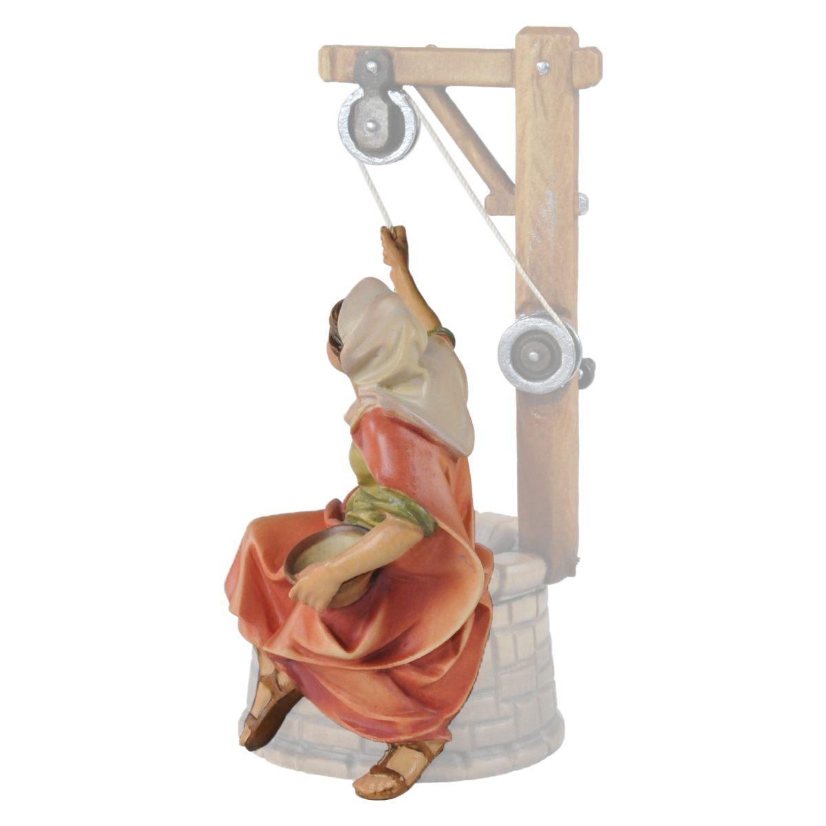 Statua cm.15 Scultura in Legno Donna al Pozzo | Ulpe