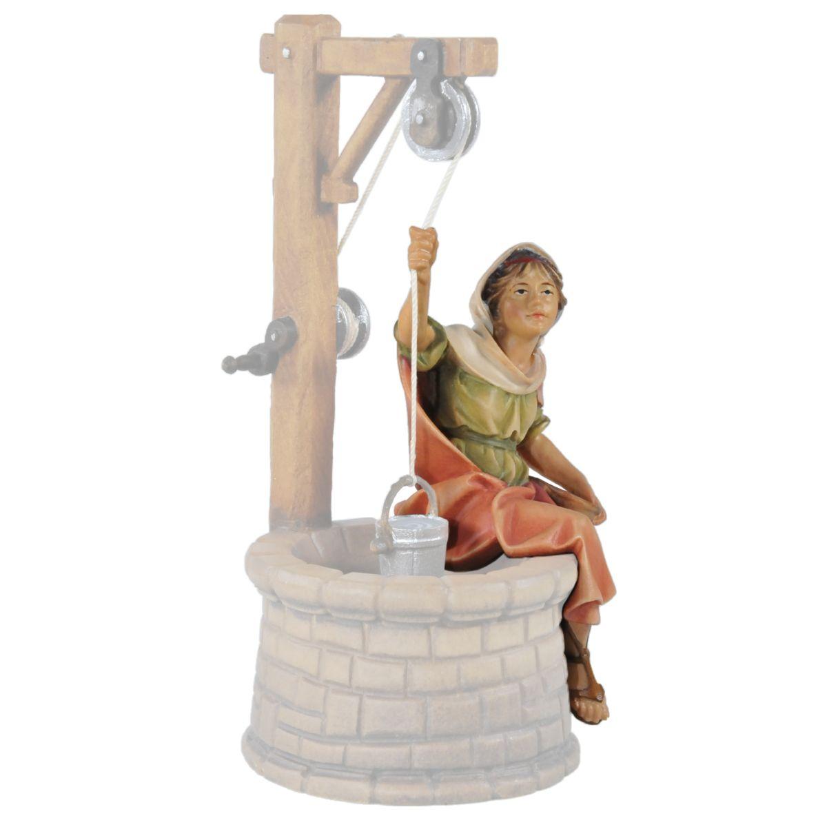 Statua cm.15 Scultura in Legno Donna al Pozzo | Ulpe