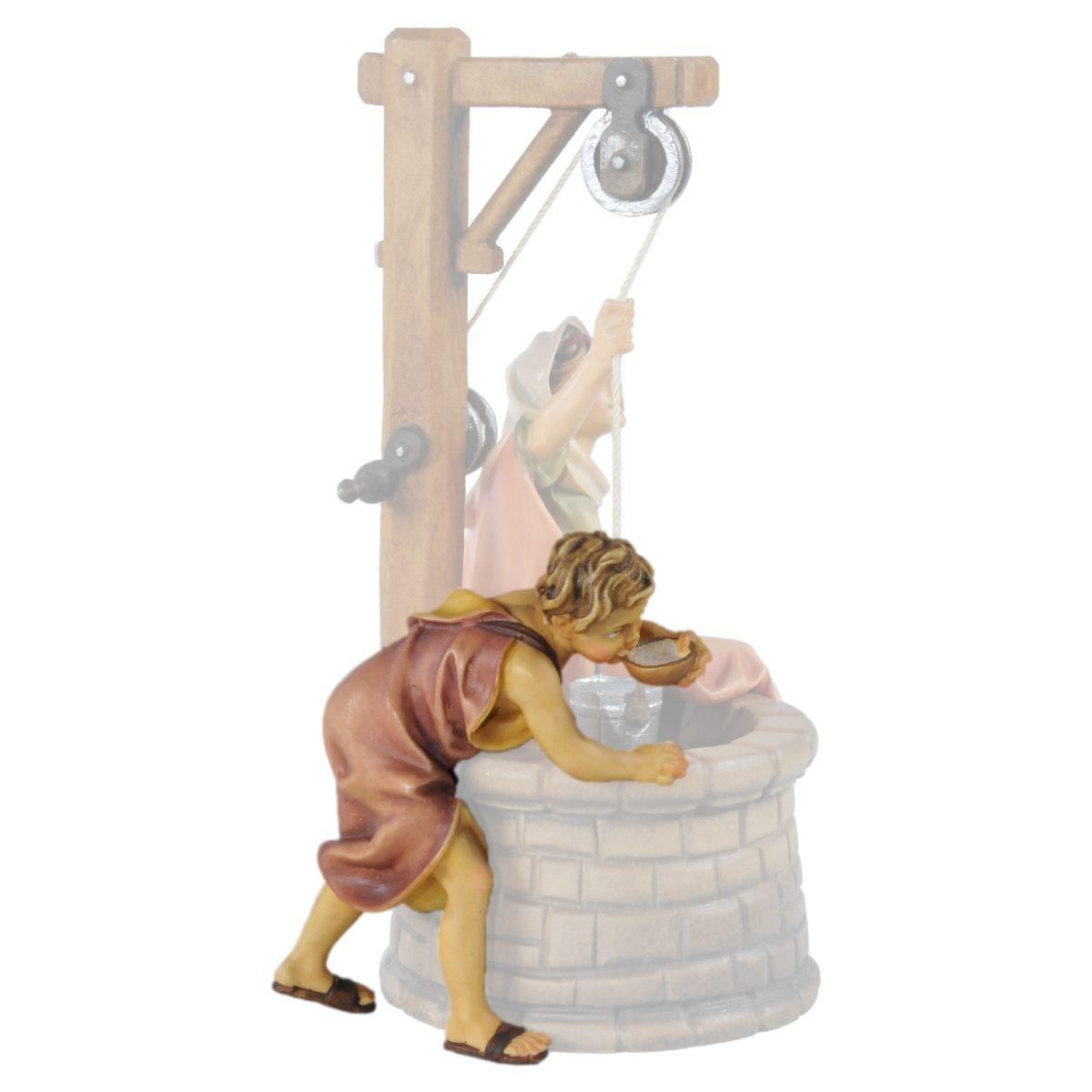 Statua cm.15 Scultura in Legno Pastorello al Pozzo | Ulpe