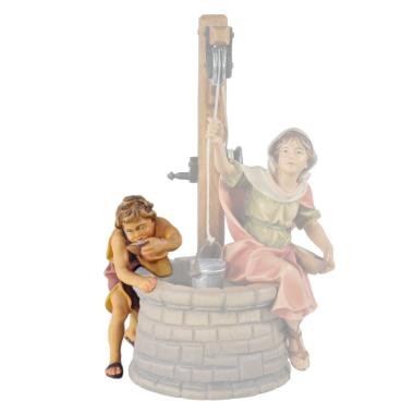 Statua cm.15 Scultura in Legno Pastorello al Pozzo | Ulpe