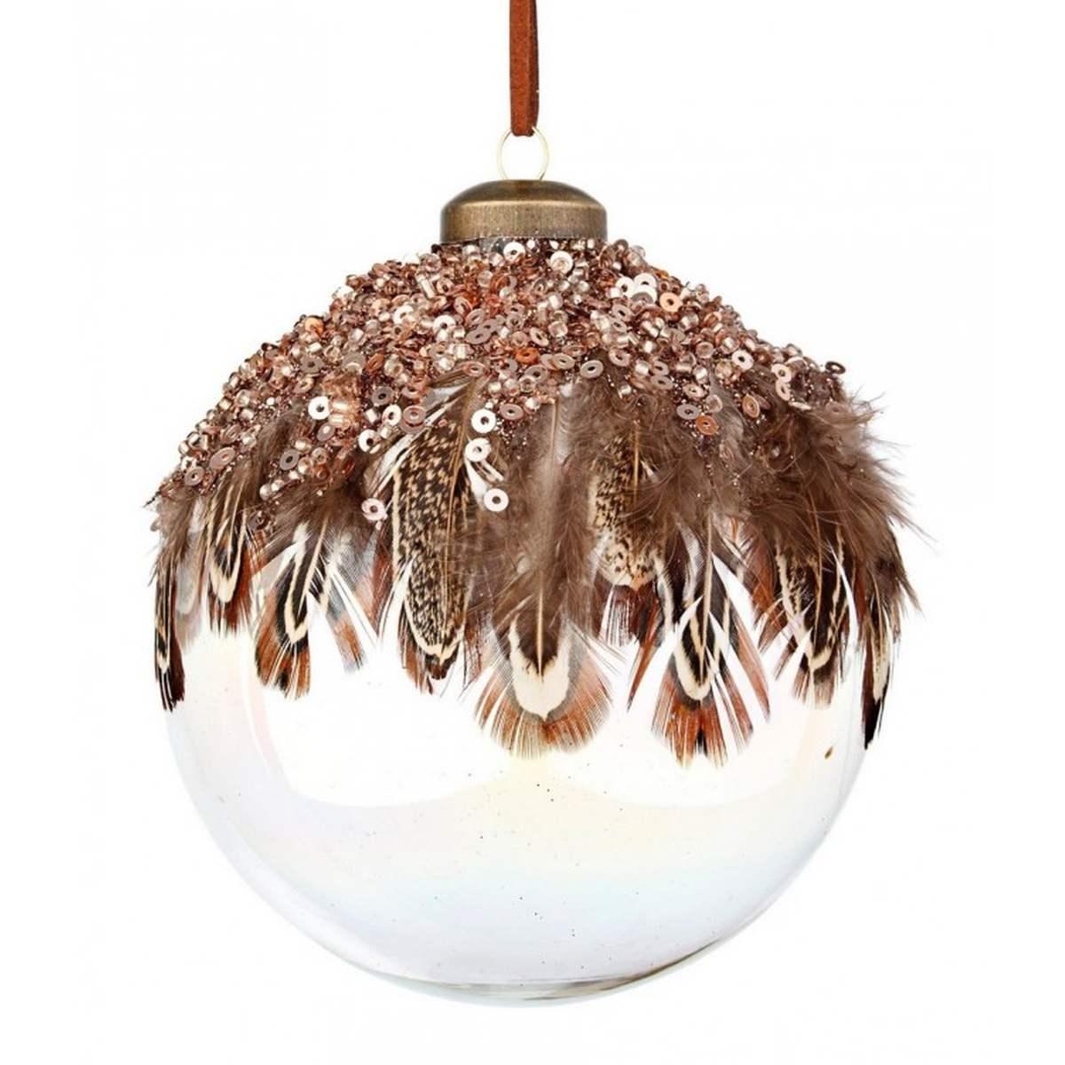 Pallina Natale Vetro Crow Piuma Marrone cm.10 |Bizzotto