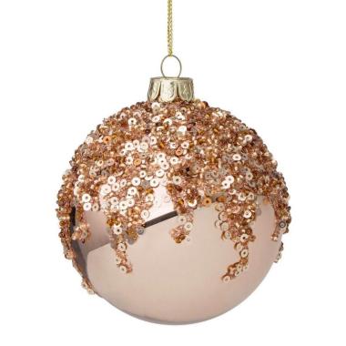 Pallina Natale Vetro cm.8 Rosa con Paillettes |Bizzotto