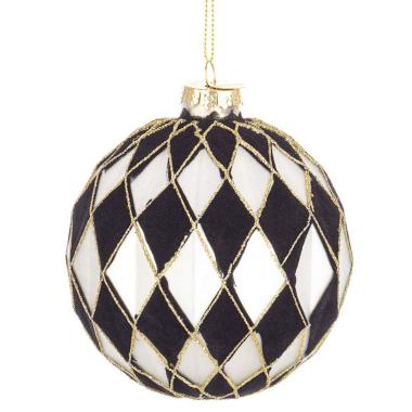 Pallina Natale Vetro Monochrome Rombi cm.Ø10 |Bizzotto