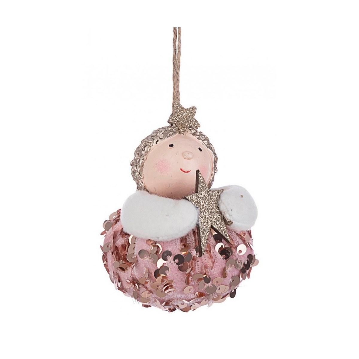 Decorazione Natalizia Angelo in Tessuto Rosa cm.8x10 |Bizzotto