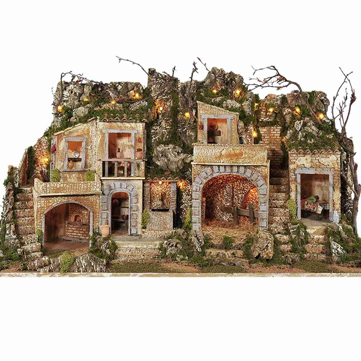 Paesaggio con Luci Forno e Fontana cm.117x47xH59 PR03 | Arte del Presepe