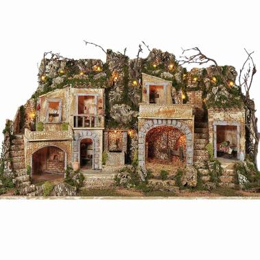 Paesaggio con Luci Forno e Fontana cm.117x47xH59 PR03 | Arte del Presepe