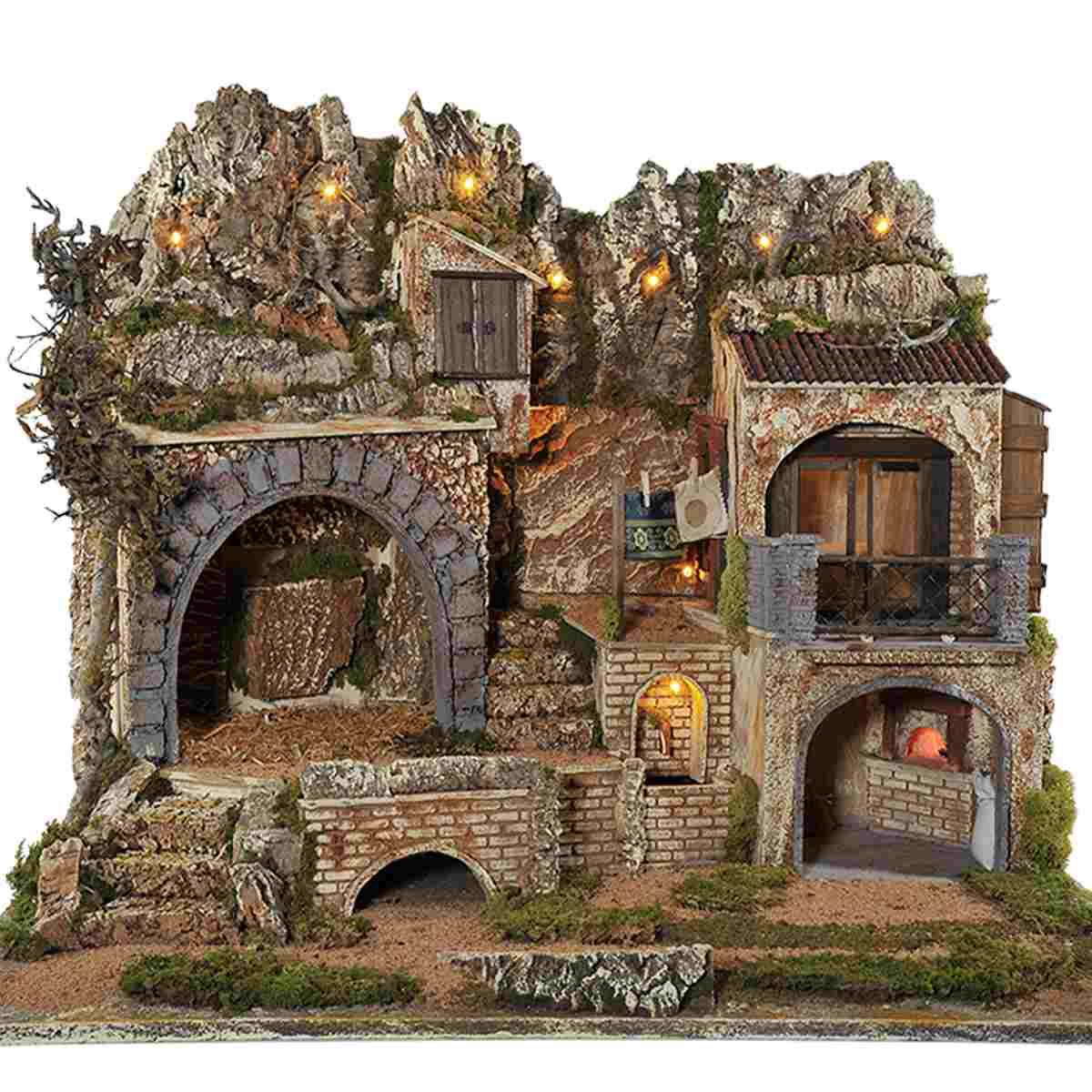 Paesaggio con Luci Fontana Forno Ambientazioni cm.77x57xH60 PR12 | Arte del Presepe