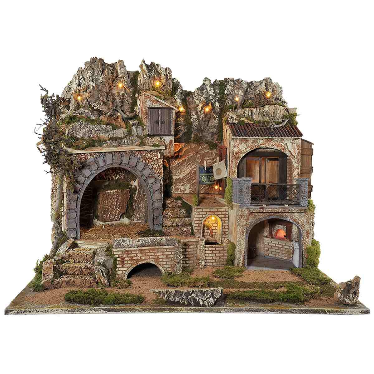 Paesaggio con Luci Fontana Forno Ambientazioni cm.77x57xH60 PR12 | Arte del Presepe
