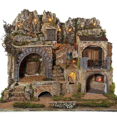 Paesaggio con Luci Fontana Forno Ambientazioni cm.77x57xH60 PR12 | Arte del Presepe